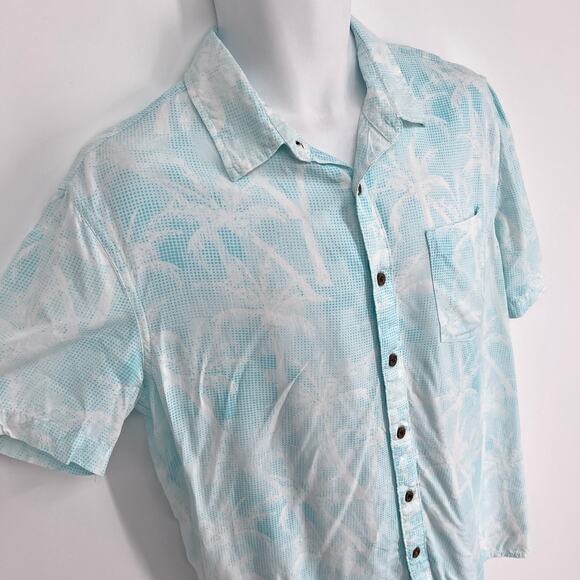 Margaritaville Mens Button Front Shirt Sz S Aqua Blue Palm Tree Polka Dots Aloha - Picture 2 of 8